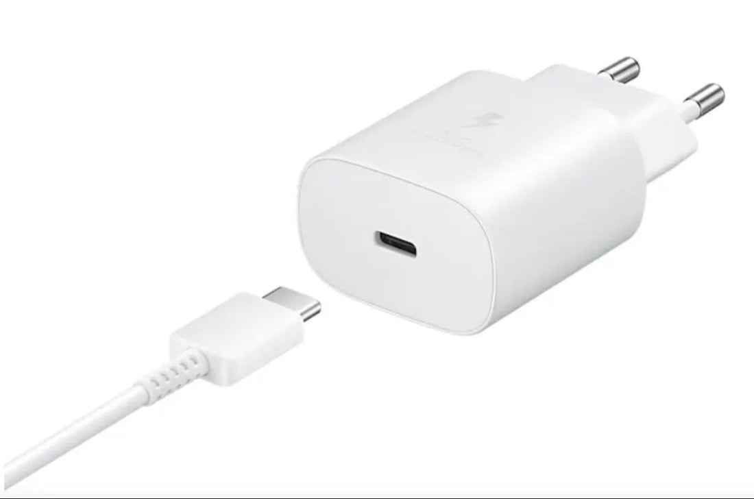 samsung 25W super fast charging type C adopter in black and white colour